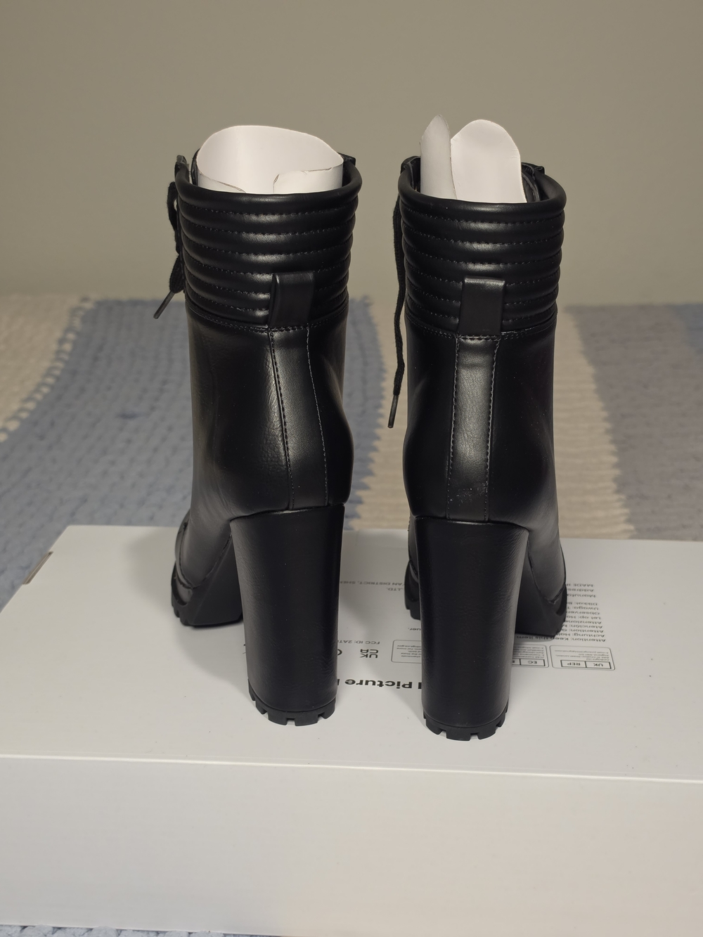 JustFab Black Lace-Up Chunky Heel Ankle Boots - Picture 4 of 7